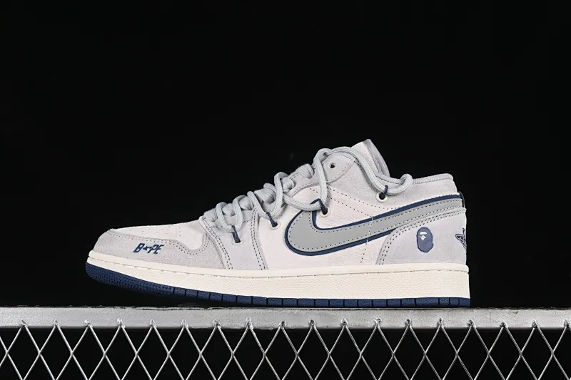 All categories Air Jordan Jordan series basketball shoes Air Jordan 1 Low High-end customized low-top sneakers Air Jordan 1 Low AJ1 Joe 1 Bape joint-grey and blue drawstring High-end customized low-top retro basketball shoes SJ9950-019